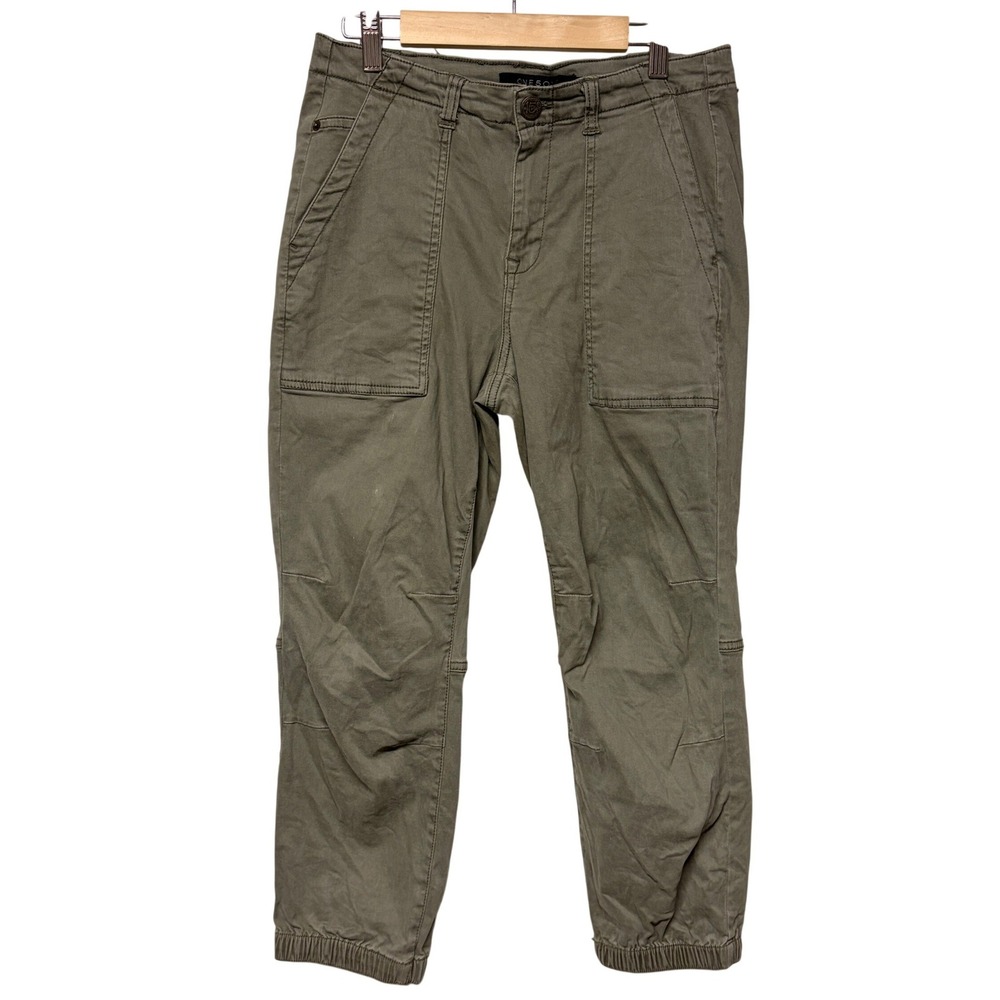 One 5 One Womens Olive Green Cargo Joggers Size 10 Tapered Leg Military Street